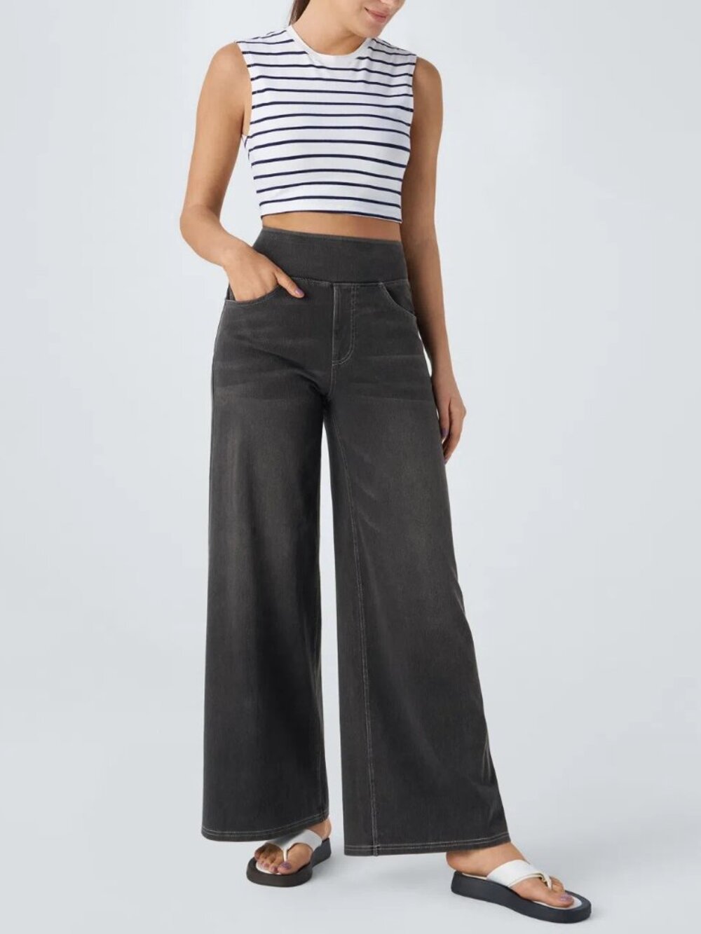 Halara Flex High Waisted Wide Leg Faux Denim Jeans size Small